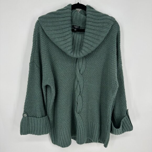 Talbots Cowl Neck Tunic Sweater XL Cable Knit Wool Alpaca Green - Picture 1 of 7